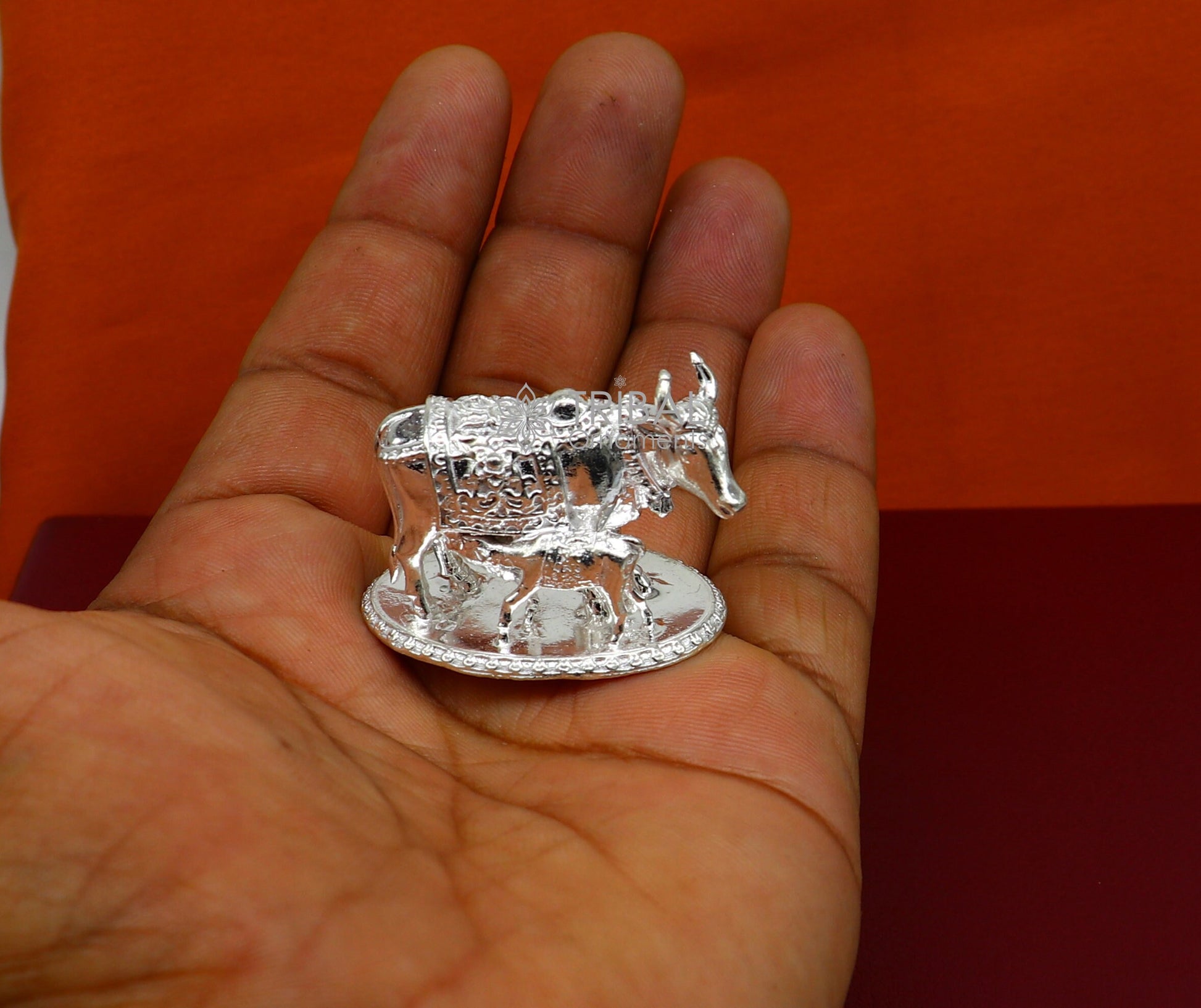 Divine cow with calf 925 sterling silver vintage design Kamdhenu cow, deity's cow, wishing cow, silver worshipping puja art653 - TRIBAL ORNAMENTS
