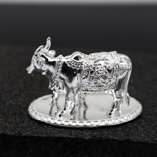 Divine cow with calf 925 sterling silver vintage design Kamdhenu cow, deity's cow, wishing cow, silver worshipping puja article su1162 - TRIBAL ORNAMENTS