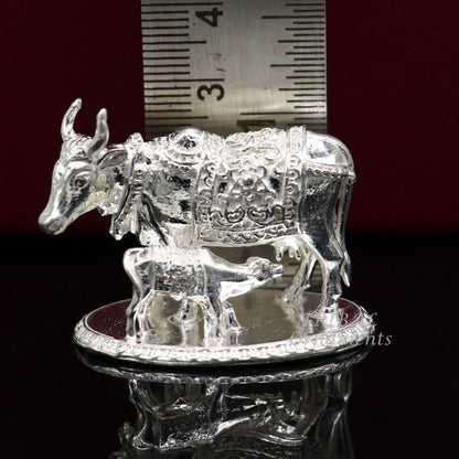 Divine cow with calf 925 sterling silver vintage Nakshi work design Kamdhenu cow, deity's cow, wishing cow, silver worshipping puja art558 - TRIBAL ORNAMENTS