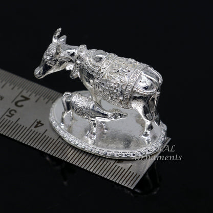 Divine cow with calf 925 sterling silver vintage Nakshi work design Kamdhenu cow, deity's cow, wishing cow, silver worshipping puja art558 - TRIBAL ORNAMENTS