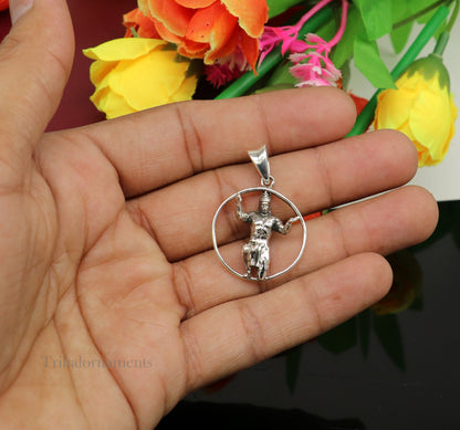Sterling silver Hanuman pendant by TRIBAL ORNAMENTS featuring intricate craftsmanship, perfect for gifting or jewelry collection.