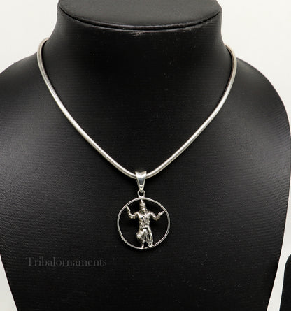 Sterling silver Hanuman pendant by TRIBAL ORNAMENTS, handcrafted idol jewelry featuring divine craftsmanship.