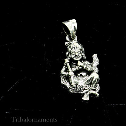 Unisex 925 sterling silver Lord Kartikya pendant with intricate tribal design, handmade Indian jewelry by TRIBAL ORNAMENTS.