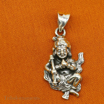 Unisex 925 sterling silver Lord Kartikya pendant featuring intricate tribal design, handmade Indian jewelry by Tribal Ornaments.