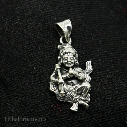Unisex 925 sterling silver Lord Kartikya pendant with intricate tribal design, handmade Indian jewelry by TRIBAL ORNAMENTS.