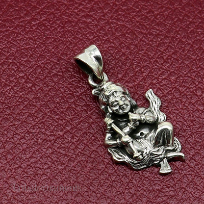 Unisex 925 sterling silver Lord Kartikya pendant with intricate tribal design, handmade Indian jewelry by TRIBAL ORNAMENTS.