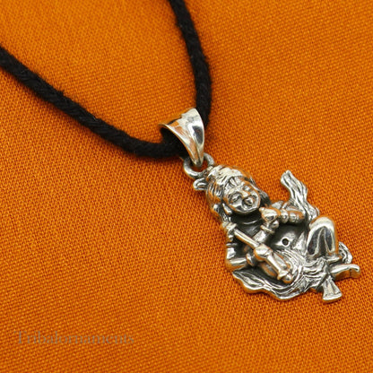 Unisex 925 sterling silver Lord Kartikya pendant with intricate tribal design, handmade Indian jewelry by TRIBAL ORNAMENTS.