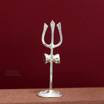 925 sterling silver Shiva Trishul trident for puja, traditional Indian deity accessory, detailed craftsmanship by Tribal Ornaments.
