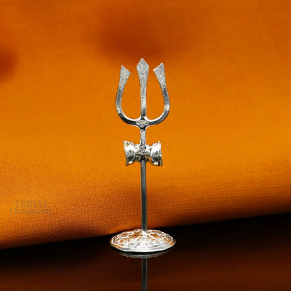 Sterling silver Shiva Trishul from Tribal Ornaments, traditional puja utensil and divine accessory in detailed craftsmanship.