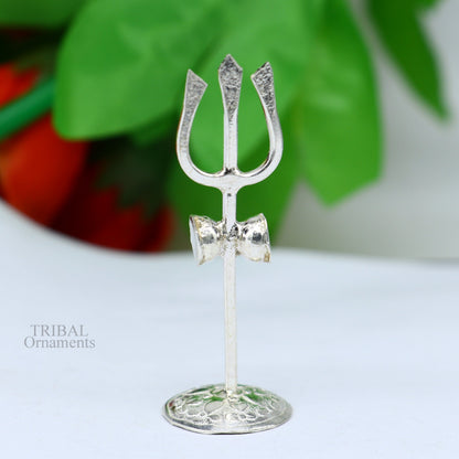 Sterling silver Lord Shiva Trishul trident, traditional puja utensil and deity accessory from India, crafted by Tribal Ornaments.