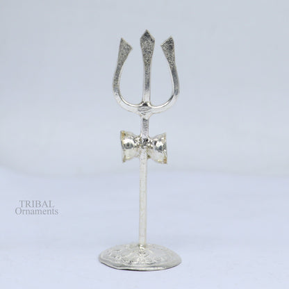 Sterling silver Lord Shiva Trident (Trishul) for puja, detailed Indian divine accessory from Tribal Ornaments.