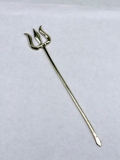 Solid sterling silver Shiva Trident from Tribal Ornaments, traditional trishul puja accessory with intricate design.