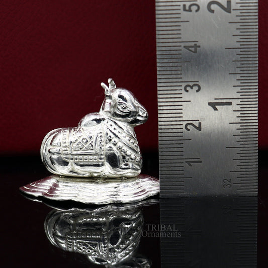 Divine Lord Shiva Vahan Nandi Maharaj sterling silver handmade small article for puja, best gift for lord Shiva, divine statue su714 - TRIBAL ORNAMENTS