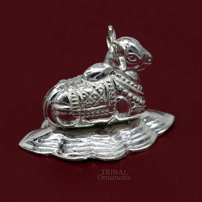 Divine Lord Shiva Vahan Nandi Maharaj sterling silver handmade small article for puja, best gift for lord Shiva, divine statue su714 - TRIBAL ORNAMENTS