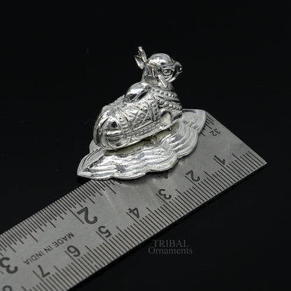 Divine Lord Shiva Vahan Nandi Maharaj sterling silver handmade small article for puja, best gift for lord Shiva, divine statue su714 - TRIBAL ORNAMENTS
