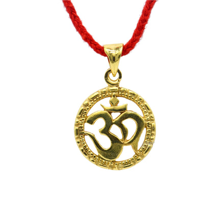 Sterling silver OM 'AUM' pendant by TRIBAL ORNAMENTS, unisex gold-polished jewelry featuring intricate handmade design.