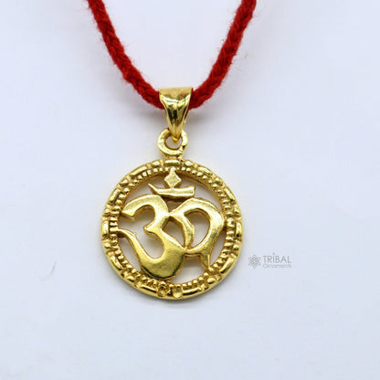 925 sterling silver OM AUM pendant with gold polish, stylish unisex jewelry featuring handmade tribal design and divine symbolism.