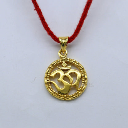 925 sterling silver OM AUM pendant with gold polish, unisex tribal jewelry, stylish handmade spiritual necklace.
