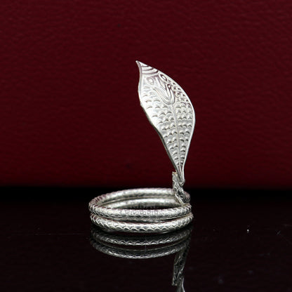 Divine Shiva Snake sterling silver handmade style mini snake or shiva snake for puja or worshipping, solid Diwali puja article su718 - TRIBAL ORNAMENTS