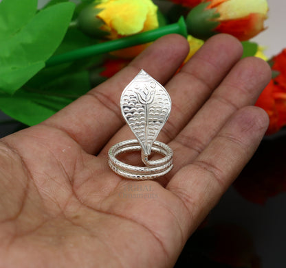 Divine Shiva Snake sterling silver handmade style mini snake or shiva snake for puja or worshipping, solid Diwali puja article su719 - TRIBAL ORNAMENTS