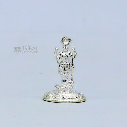 Divine sterling silver handmade Lord Vishnu Standing statue or Narayana figurine Murti , amazing Stunning puja worshipping  figurine art758 - TRIBAL ORNAMENTS