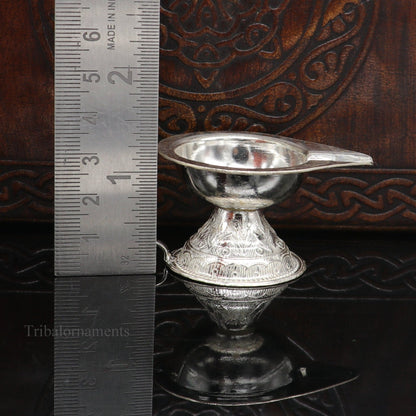 Diwali puja special silver handmade kappor dani , silver temple utensils, silver diya, deepak, silver single joth kapoor Aarti art su413 - TRIBAL ORNAMENTS