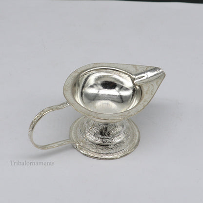 Diwali puja special silver handmade kappor dani , silver temple utensils, silver diya, deepak, silver single joth kapoor Aarti art su413 - TRIBAL ORNAMENTS