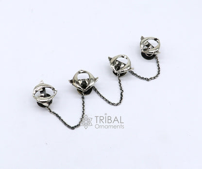 Dolphin pair design 925 Sterling Silver set of 4 kurta Buttons for Fashion Perfection, silver cufflinks, cultural trendy jewelry btn44 - TRIBAL ORNAMENTS