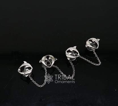 Dolphin pair design 925 Sterling Silver set of 4 kurta Buttons for Fashion Perfection, silver cufflinks, cultural trendy jewelry btn44 - TRIBAL ORNAMENTS