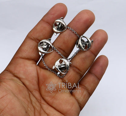 Dolphin pair design 925 Sterling Silver set of 4 kurta Buttons for Fashion Perfection, silver cufflinks, cultural trendy jewelry btn44 - TRIBAL ORNAMENTS