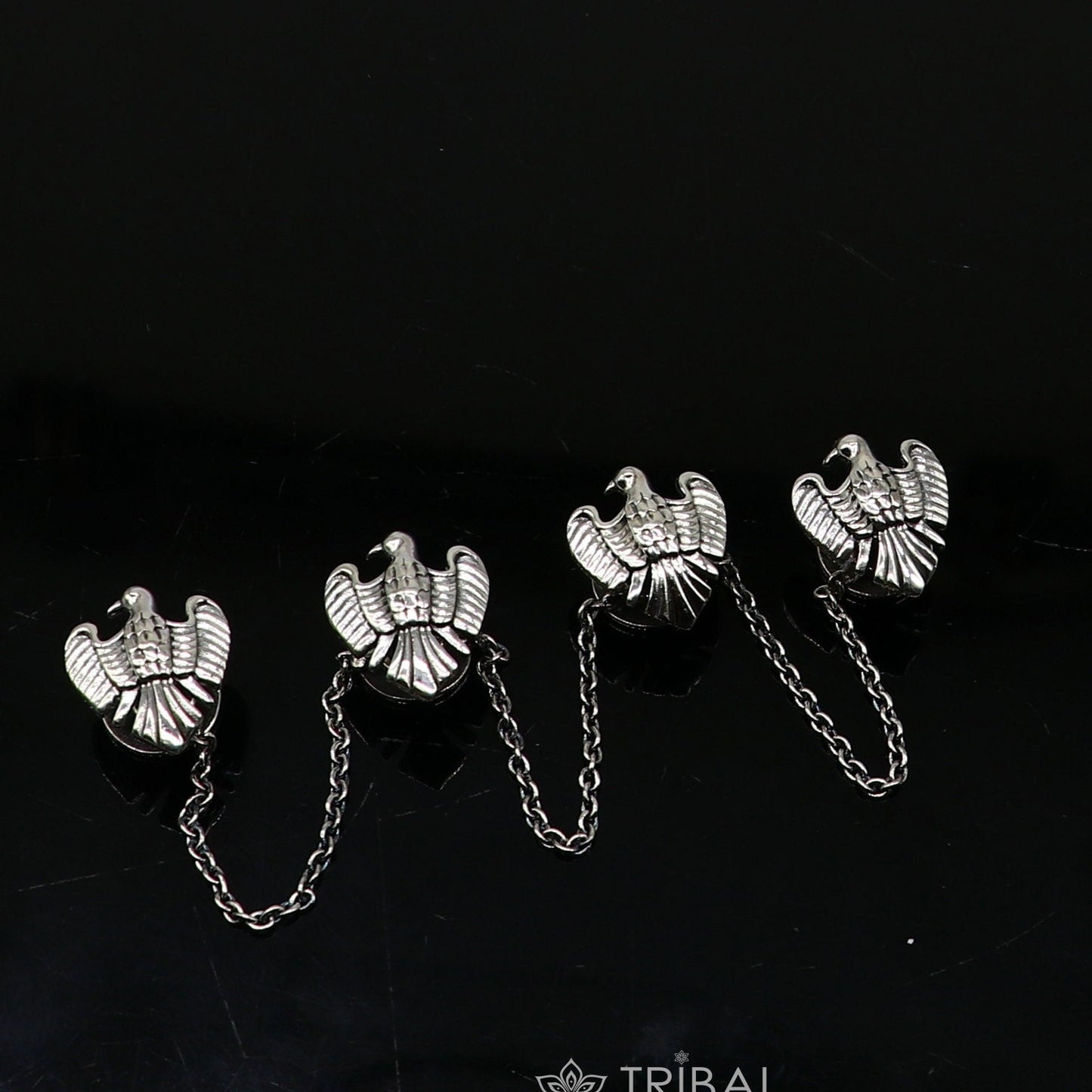 Dove design 925 Sterling Silver set of 4 kurta Buttons for Fashion Perfection, silver cufflinks, cultural trendy jewelry btn50 - TRIBAL ORNAMENTS