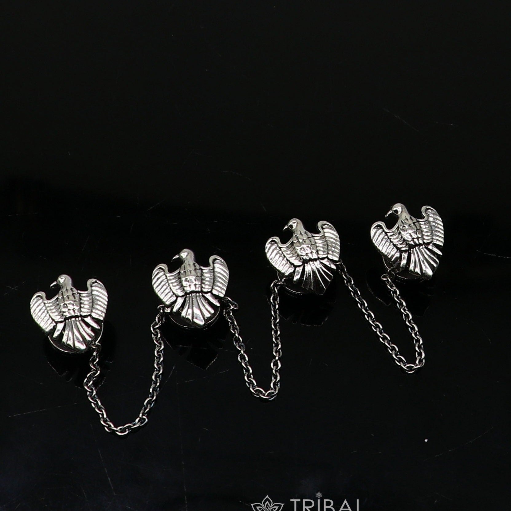 Dove design 925 Sterling Silver set of 4 kurta Buttons for Fashion Perfection, silver cufflinks, cultural trendy jewelry btn50 - TRIBAL ORNAMENTS