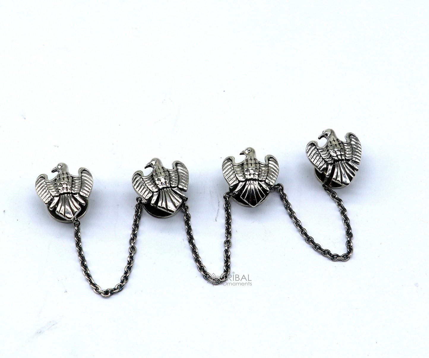 Dove design 925 Sterling Silver set of 4 kurta Buttons for Fashion Perfection, silver cufflinks, cultural trendy jewelry btn50 - TRIBAL ORNAMENTS