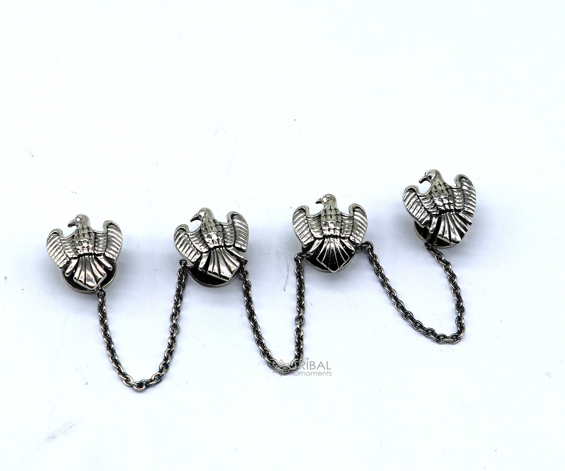 Dove design 925 Sterling Silver set of 4 kurta Buttons for Fashion Perfection, silver cufflinks, cultural trendy jewelry btn50 - TRIBAL ORNAMENTS