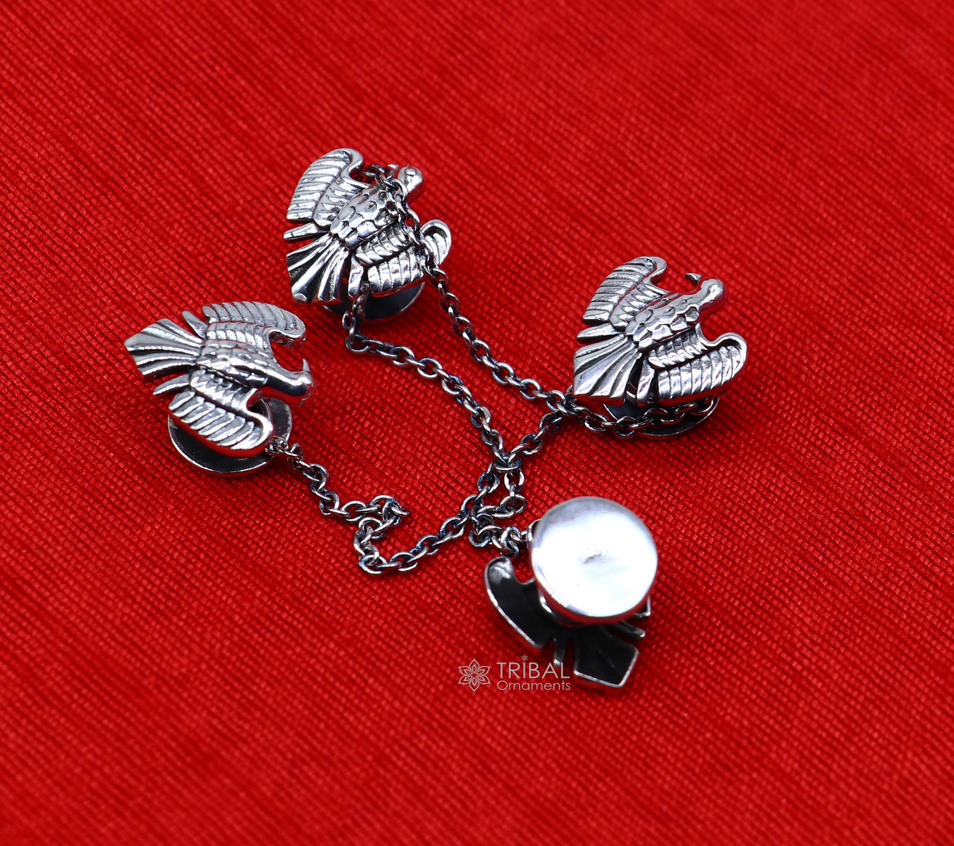 Dove design 925 Sterling Silver set of 4 kurta Buttons for Fashion Perfection, silver cufflinks, cultural trendy jewelry btn50 - TRIBAL ORNAMENTS