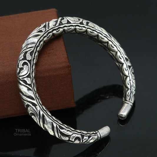 Elegant 925 Sterling silver handcrafted chitai work customized oxidized stylish vintage design bangle bracelet kada tribal jewelry nsk398 - TRIBAL ORNAMENTS