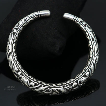 Elegant 925 Sterling silver handcrafted chitai work customized oxidized stylish vintage design bangle bracelet kada tribal jewelry nsk398 - TRIBAL ORNAMENTS