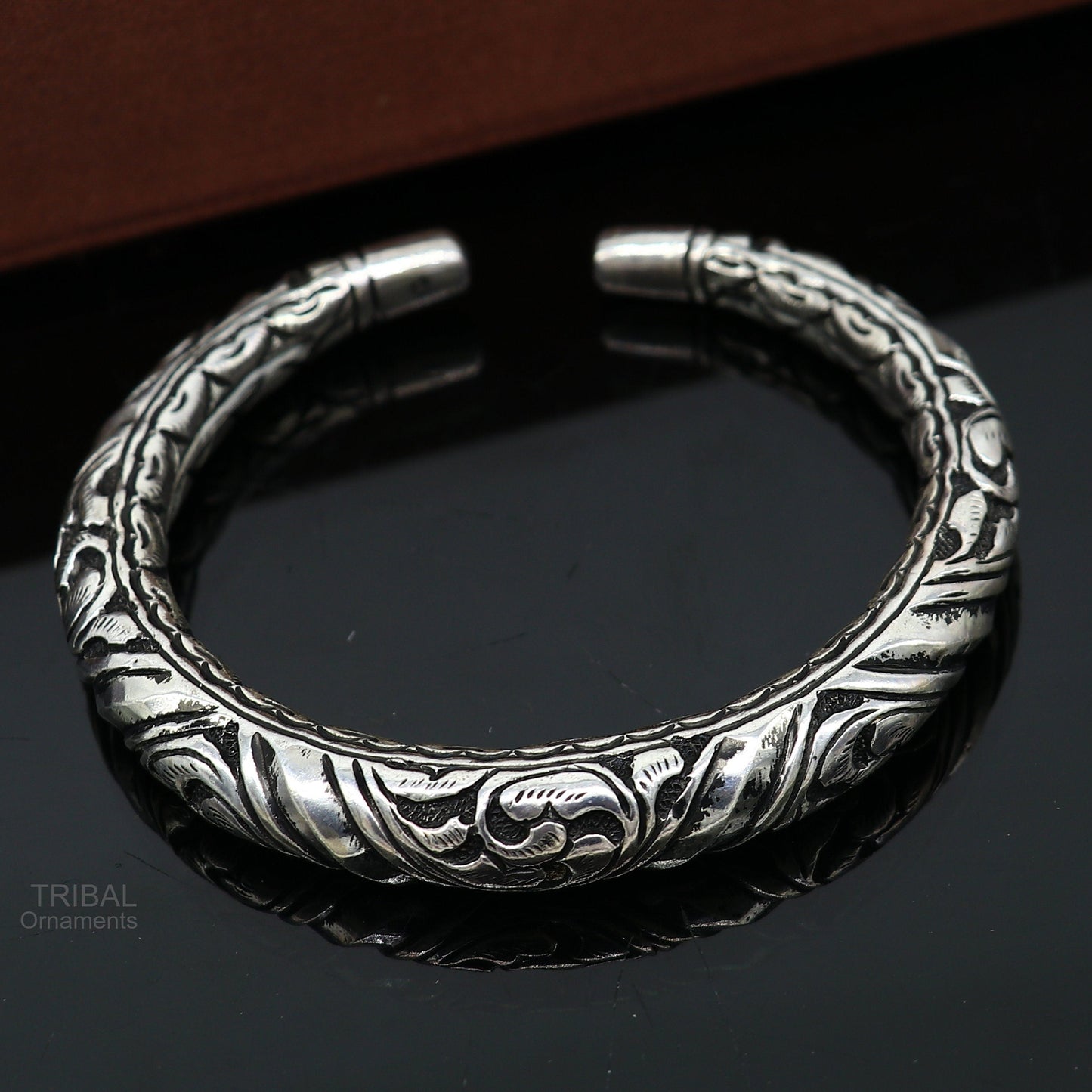 Elegant 925 Sterling silver handcrafted chitai work customized oxidized stylish vintage design bangle bracelet kada tribal jewelry nsk398 - TRIBAL ORNAMENTS