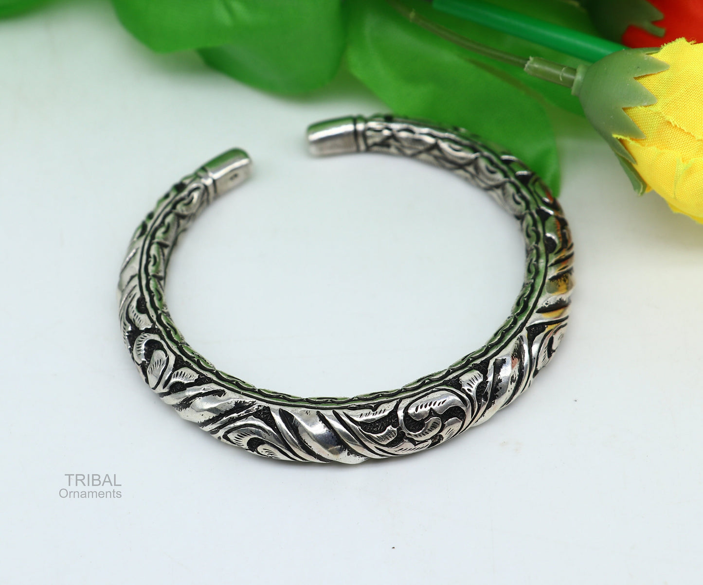 Elegant 925 Sterling silver handcrafted chitai work customized oxidized stylish vintage design bangle bracelet kada tribal jewelry nsk398 - TRIBAL ORNAMENTS