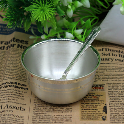 Elegant 999 solid pure silver handmade utensils bowl and spoon, kitchen serving bowl, silver vessel, baby feeding, baby healthy tumbler sv91 - TRIBAL ORNAMENTS