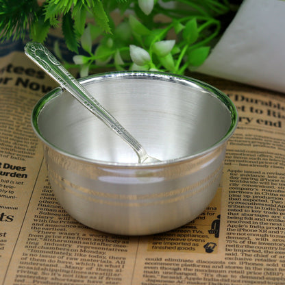 Elegant 999 solid pure silver handmade utensils bowl and spoon, kitchen serving bowl, silver vessel, baby feeding, baby healthy tumbler sv91 - TRIBAL ORNAMENTS