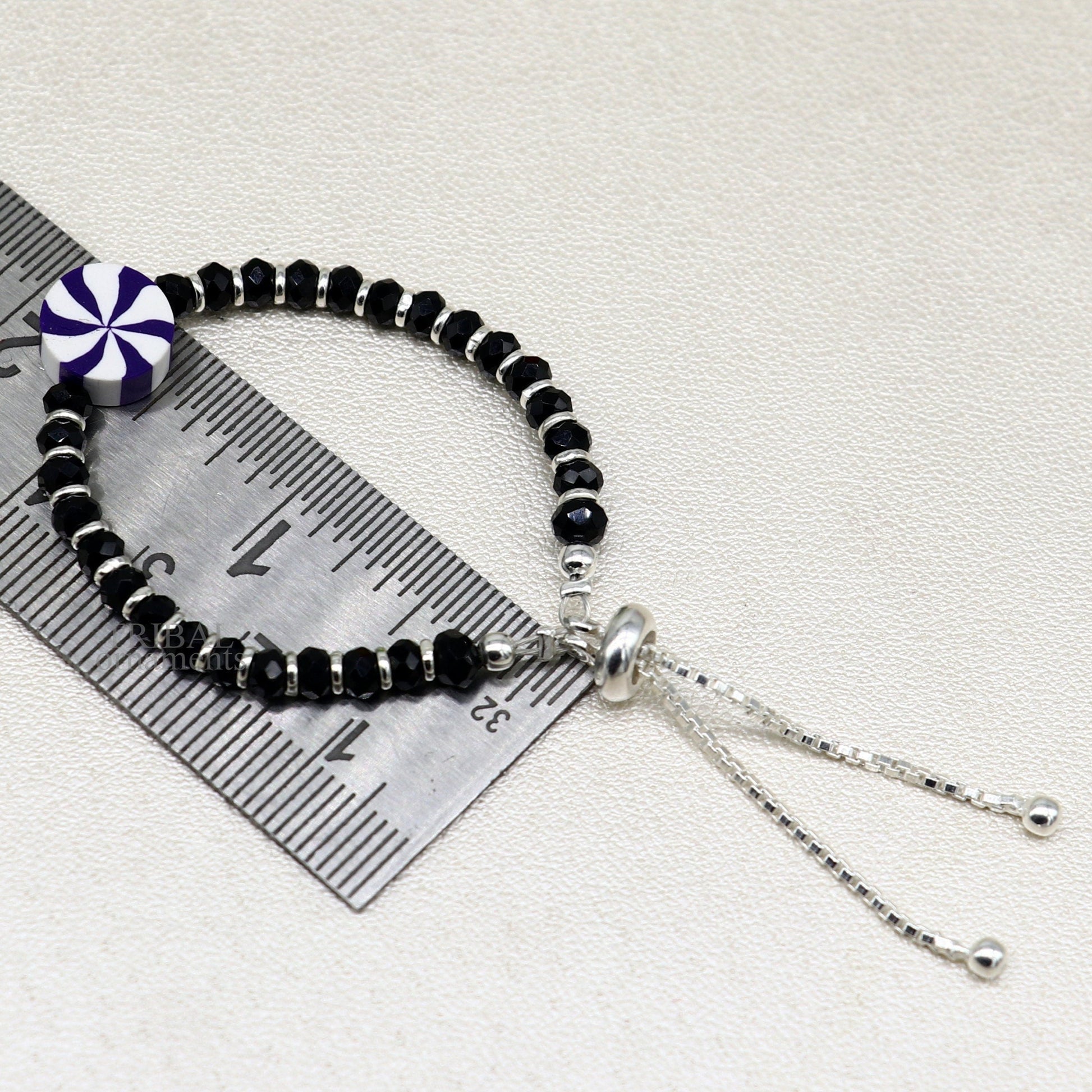 Elegant baby beaded bangle bracelet or ankle bracelet 925 sterling silver handmade customized kids jewelry form india bbr43 - TRIBAL ORNAMENTS