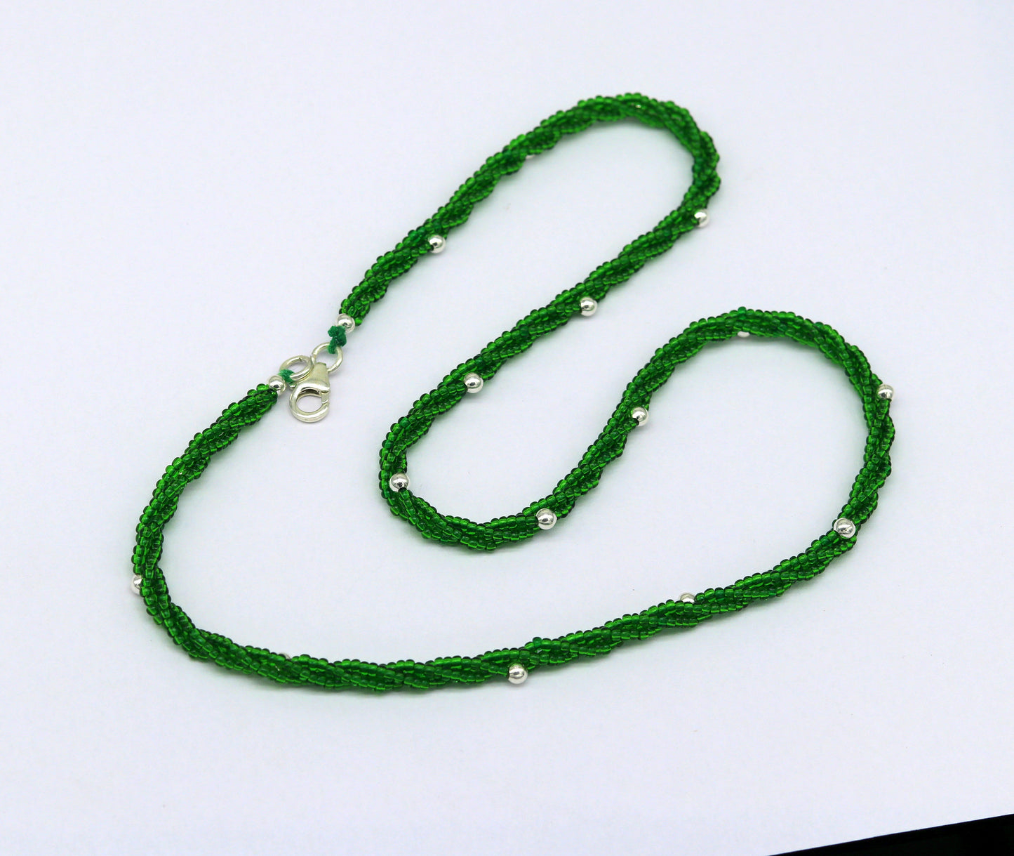 Elegant custom Necklace with randomly placed silver semi-precious green beads 925 pure silver galaxy necklace triple chain necklace set133 - TRIBAL ORNAMENTS