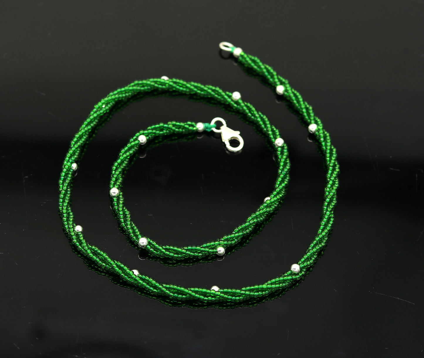 Elegant custom Necklace with randomly placed silver semi-precious green beads 925 pure silver galaxy necklace triple chain necklace set133 - TRIBAL ORNAMENTS