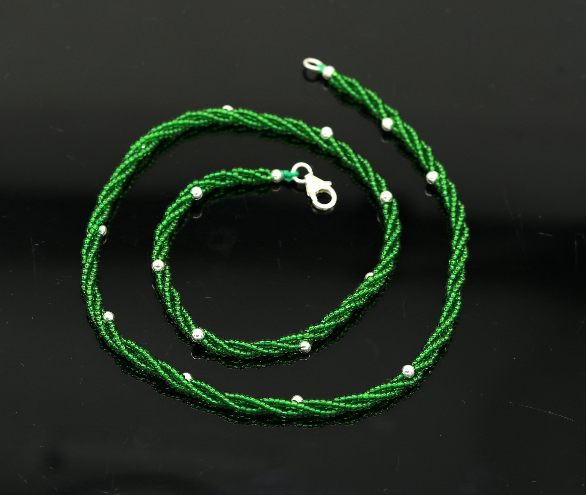 Elegant custom Necklace with randomly placed silver semi-precious green beads 925 pure silver galaxy necklace triple chain necklace set133 - TRIBAL ORNAMENTS