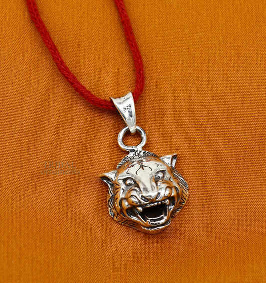 Elegant divine 925 sterling silver handmade lion face design pendant solid pendant, best unisex gifting jewelry from india ssp1545 - TRIBAL ORNAMENTS