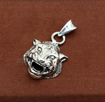 Sterling silver lion face pendant by Tribal Ornaments, handcrafted unisex jewelry with intricate design, ideal for gifting.
