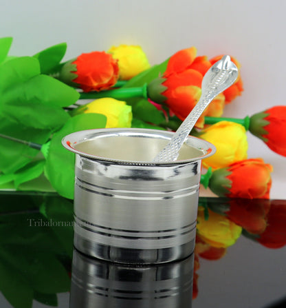 Elegant Ghee pot patra puja or worshipping Solid silver ghee bowl or pot, Butter pot for kitchen, silver puja utensils from India su541 - TRIBAL ORNAMENTS