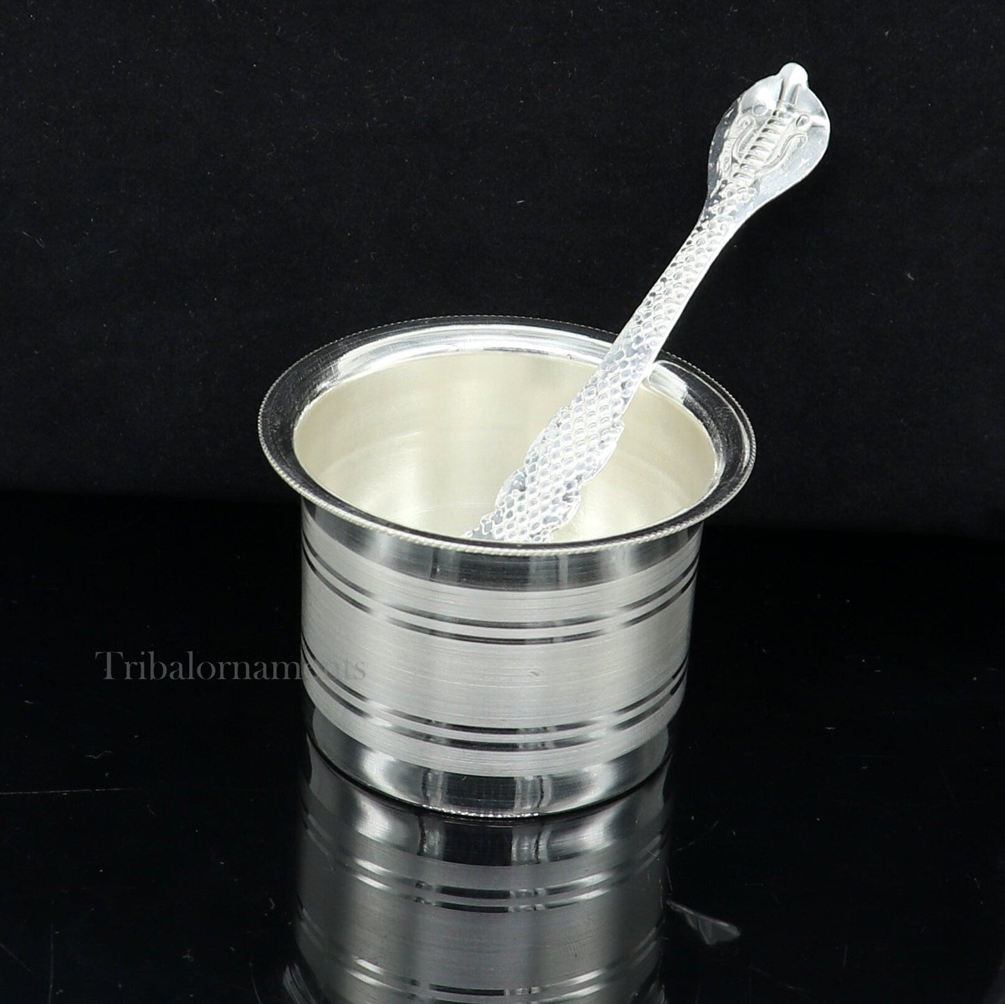 Elegant Ghee pot patra puja or worshipping Solid silver ghee bowl or pot, Butter pot for kitchen, silver puja utensils from India su541 - TRIBAL ORNAMENTS