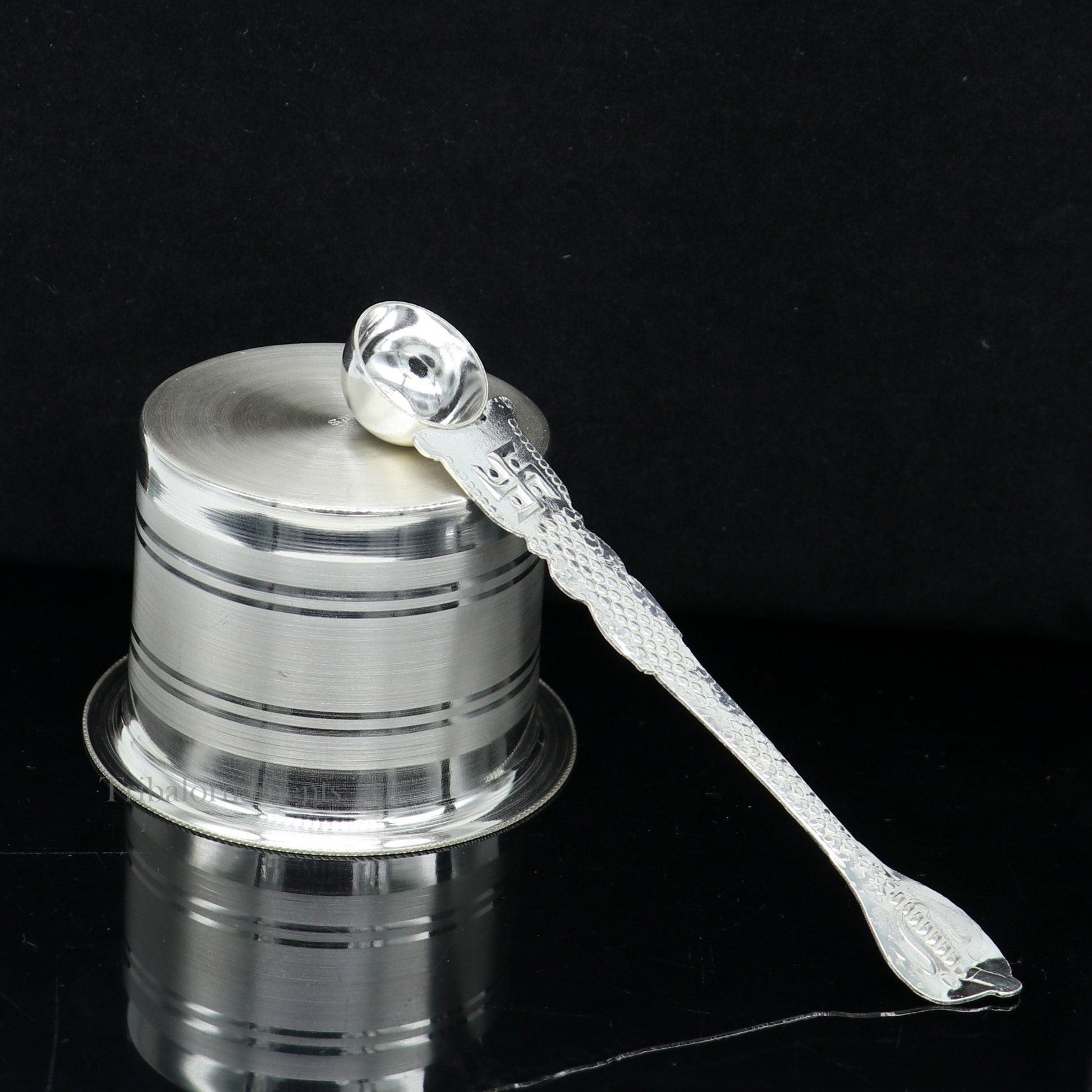 Elegant Ghee pot patra puja or worshipping Solid silver ghee bowl or pot, Butter pot for kitchen, silver puja utensils from India su541 - TRIBAL ORNAMENTS